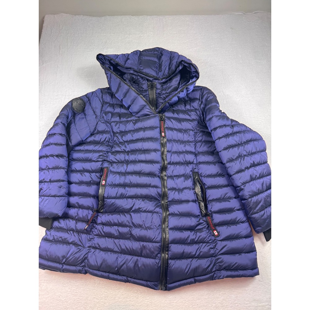 Canada Weathergear Womens Metallic Purple Puffer Jacket Hooded Quilted Coat L